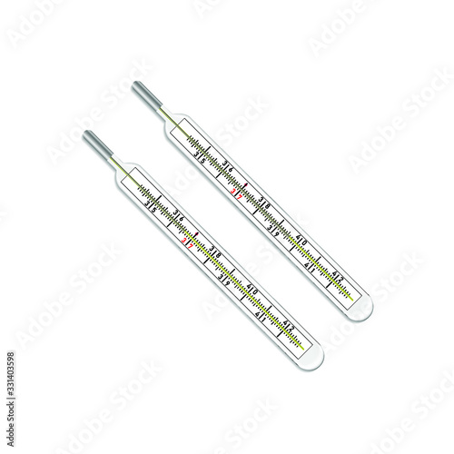 Thermometer medical. A glass thermometer for measuring the temperature of the human body. Vector illustration.