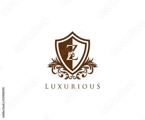 Vintage Letter Z Logo. Shield Z Letter Design Vector with shield shaper and Floral Hand Drawn.