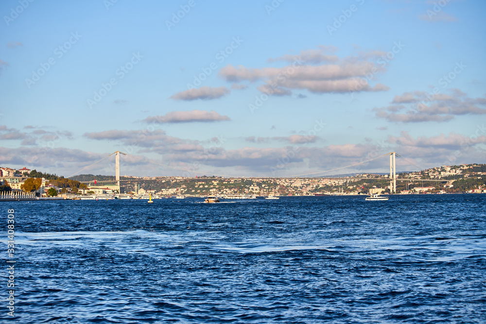 Bosphorus Bridge (15th July Martyrs Bridge) in Istanbul, Turkey, panoramic view