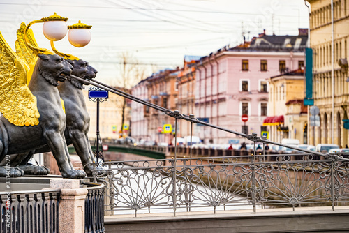 Bank Bridge is decorated with figures of griffins. Urban View of Saint Petersburg. Russia. © BRIAN_KINNEY