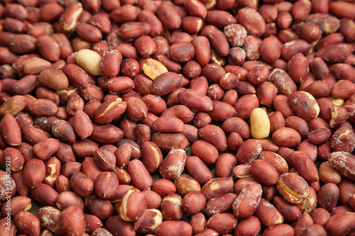 Salted roasted peanuts with selective focus