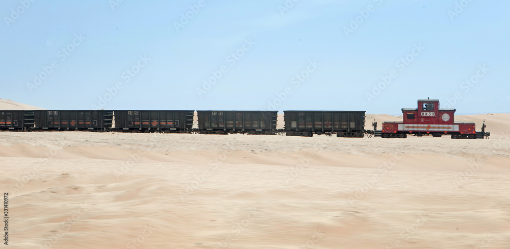 Desert Illo Peru. Mining train. Railway