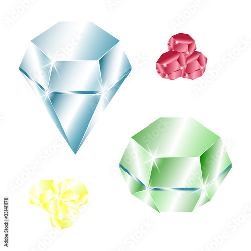 Diamond set of vector icons. color luxury symbols. Abstract jewelry gemstones isolated on white.