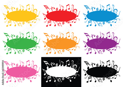 étiquettes vierges de différentes couleurs sur le thème de la musique pour noter des messages et mettre en avant des mots ou des titres.