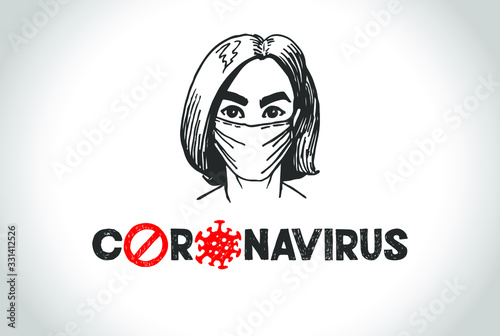 Woman in white medical face mask, novel coronavirus (2019-nCoV). Concept of coronavirus quarantine. Vector illustration.