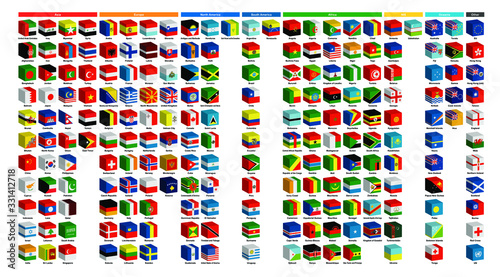 世界の国旗 - キューブ | National flag - cube ◆ アジア39ヶ国・ヨーロッパ41ヶ国・北アメリカ23ヶ国・南アメリカ12ヶ国・アフリカ54ヶ国・NIS12ヶ国・オセアニア16ヶ国・その他11　合計208種類