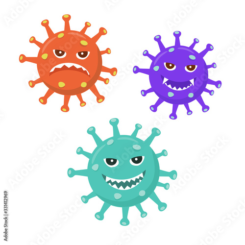 Corona virus vector illustration with facial expression in flat style isolated on white background 