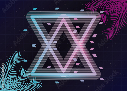 wanderlust poster with palm leafs and geometric figures