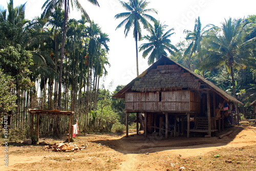 The life of villagers in the countryside. House from bamboo and wooden. 