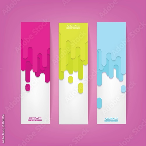 3D Papercut Liquid Drop Banner Set. Colorful Background Vector Illustration. Place Your Text Here