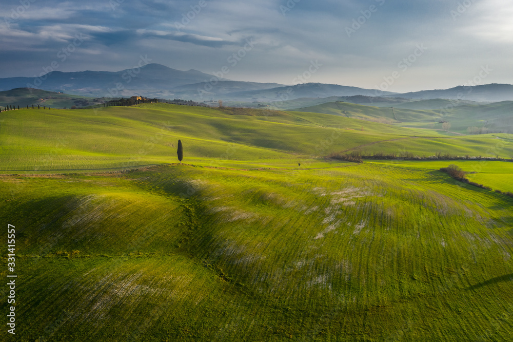 Sunny spring landscapes from a flying drone.