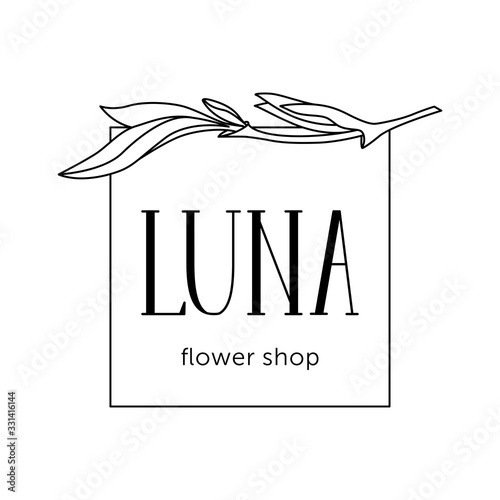 Elegant logo for flower shop. Emblem for flower and plant shop Luna