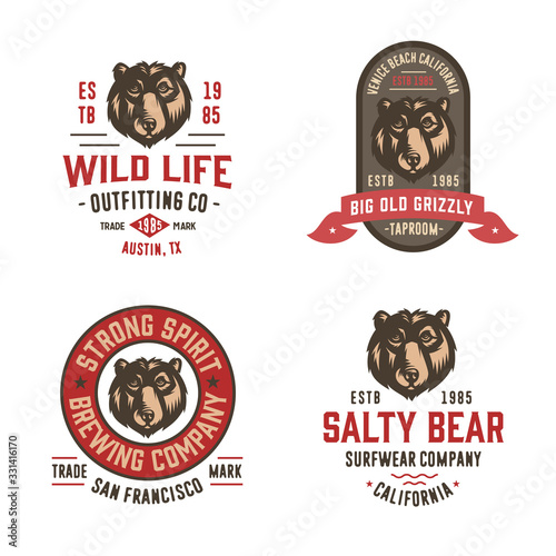 Set of Vintage Bear emblems t shirt graphics.