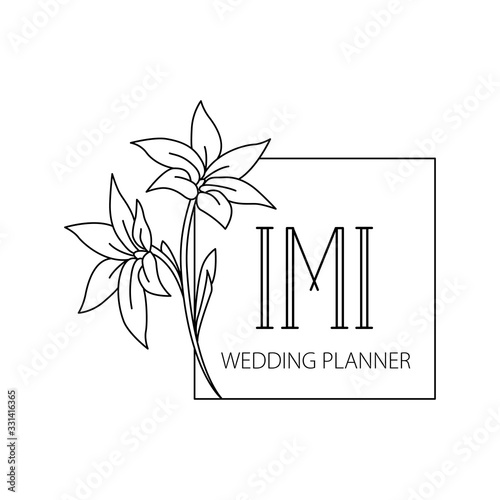 Elegant logo of wedding planner. logo with flowers and company name Imi