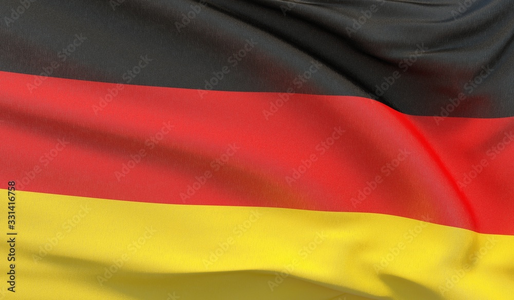 Waving national flag of Germany. Waved highly detailed close-up 3D render. Waving national flag of Germany. Waved highly detailed close-up 3D render.