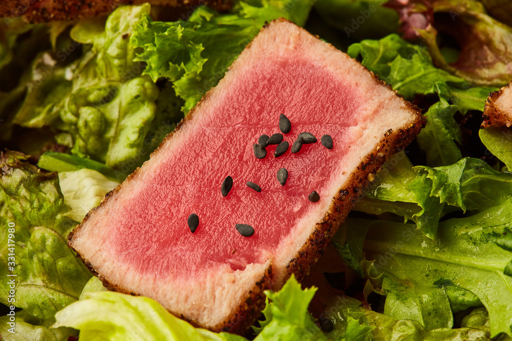 Vegetable salad with fresh tuna. Japanese food