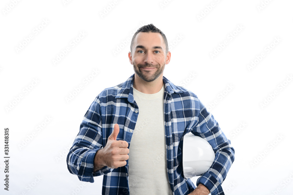 handsome young caucasian man construction worker electrician isolated on a white background handsome young caucasian man construction worker electrician isolated on a white background