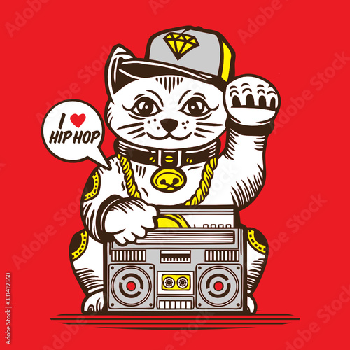 Lucky Fortune Cat Hip Hop with Boombox 