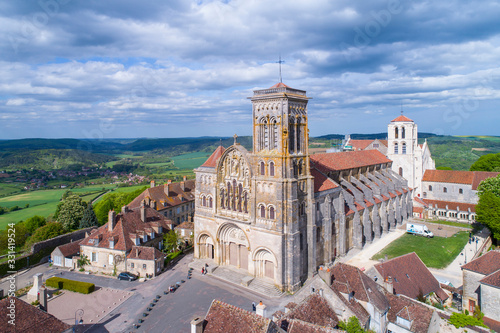 Aerial view of Vezelay, UNESCO world heritage site, Burgundy, France,