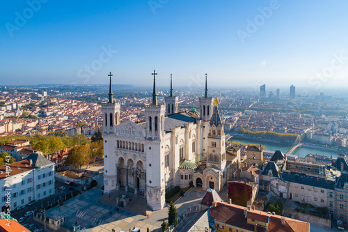 Lyon, Aerial view of Notre Dame de Fourviere Basilica photo