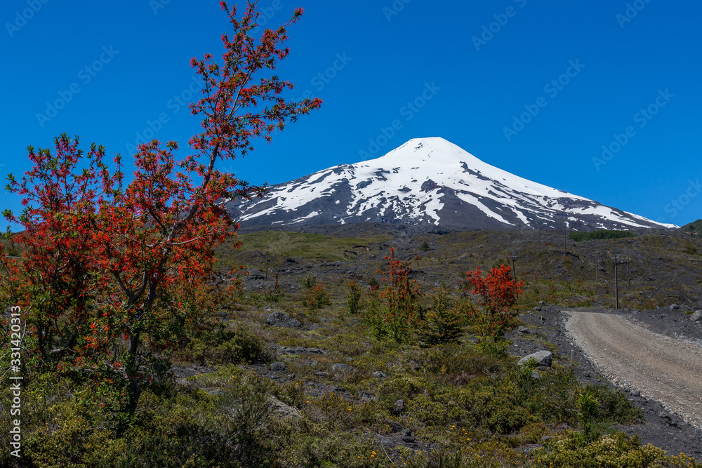 volcano osorno viewpoints blue water cabulco villarica chile volcan thaw river snow on top chile puerto varas puerto mont pucon villarica osorno blue water blue sky sunset