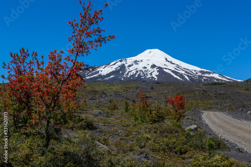 volcano osorno viewpoints blue water cabulco villarica chile volcan thaw river snow on top chile puerto varas puerto mont pucon villarica osorno blue water blue sky sunset