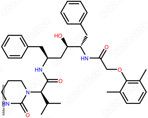 Structural formula of antiviral Lopinavir, active against the COVID-19 coronavirus and HIV