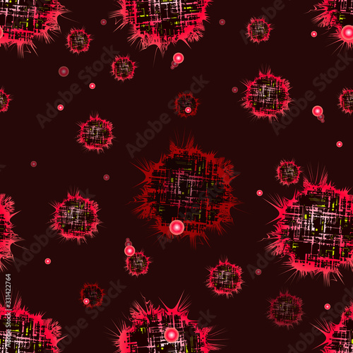 COVID-2019 is new coronavirus from China. Attention! Vector illustration for design of medical poster. Seamless pattern of infected tissues with germs and virus.
