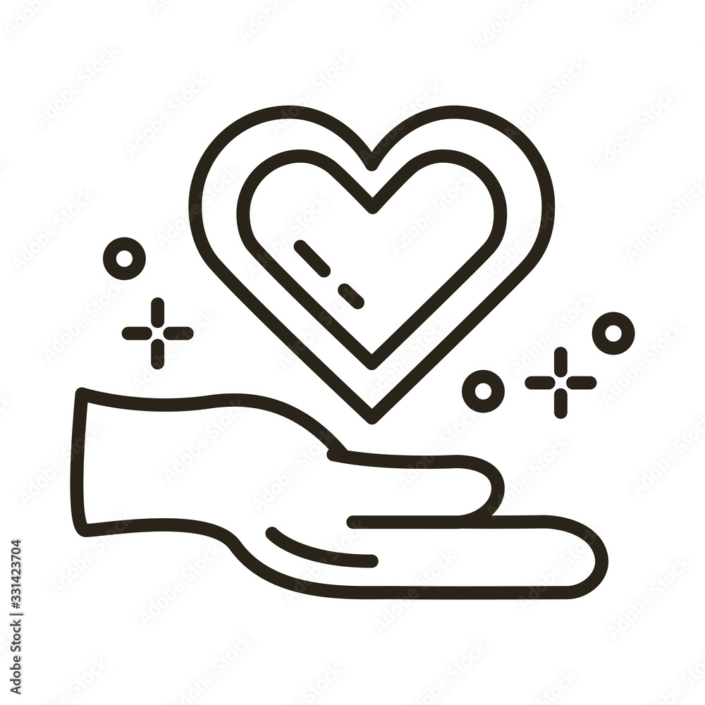 hand lifting happy valentines day heart line style hand lifting happy valentines day heart line style