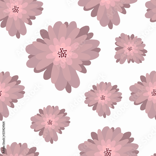 Seamless floral pattern. Abstract spring print. Flowers on a white background in cartoon style. Stock windy illustration