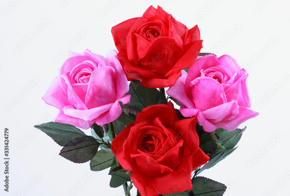 Fototapeta premium Red and pink colorful textile rose closeup