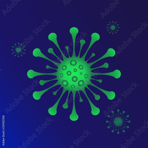 vector illustration of Coronavirus 2019-nCoV. Corona virus icon. Green color on white background isolated. virus attack. influenza pandemic. virion of Corona-virus.
