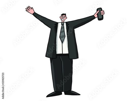 vector illustration on a white background. happy businessman financier. Happy with a successful project and a lot of money