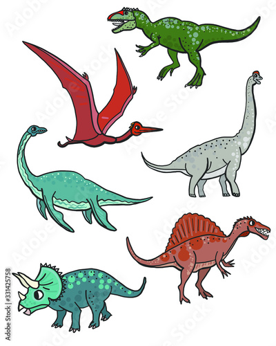 Fototapeta Naklejka Na Ścianę i Meble -  vector image, set of stylized dinosaurs