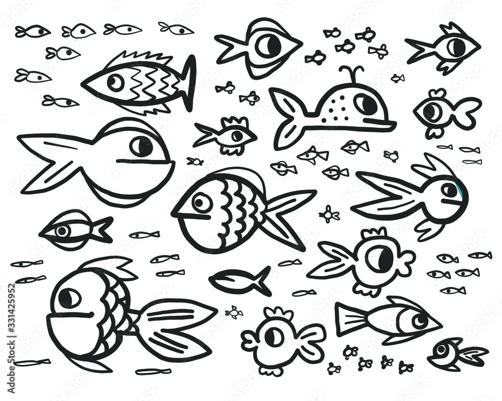 vector pattern illustration, background on a marine theme, fish in the sea, plankton, algae and the deep sea