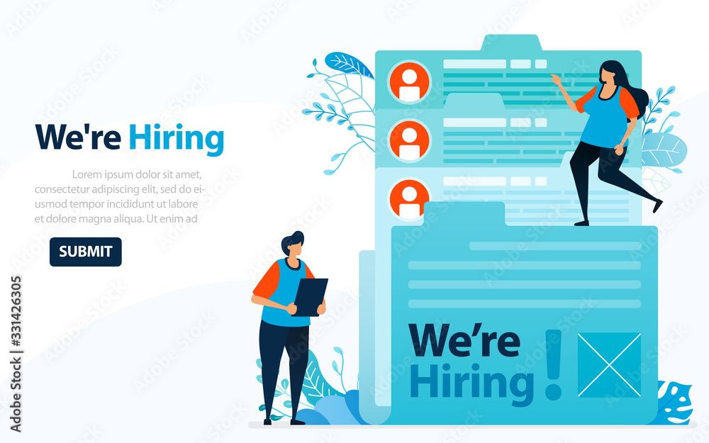 People Looking For Employees With Words We're Hiring, Concept Vector Ilustration. Can Use For Landing Page, Template, Ui, Web, Mobile App, Poster, Banner, Flyer, Background, Website, Advertisement