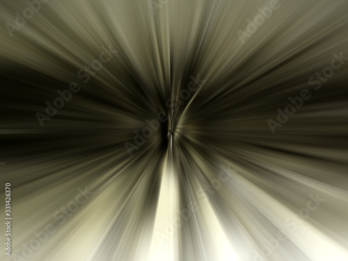 Abstract gray, black zoom effect background. Digitally generated image. Rays of gray, yellow light. Colorful radial blur, fast speed zooming motion, sunburst or starburst. Use for Banner Background 