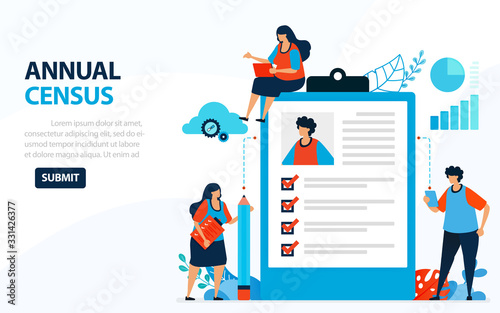 Vector Illustration For 2020 Population Census. Digital Concept With Survey And Check. Can Use For Landing Page, Template, Web, Mobile App, Poster, Banner, Flyer, Background, Website, Advertisement