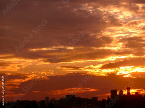 sunset in the Tokyo city