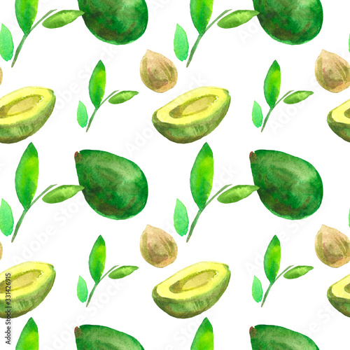 avocado, watercolor illustration avocado pattern, food, nature