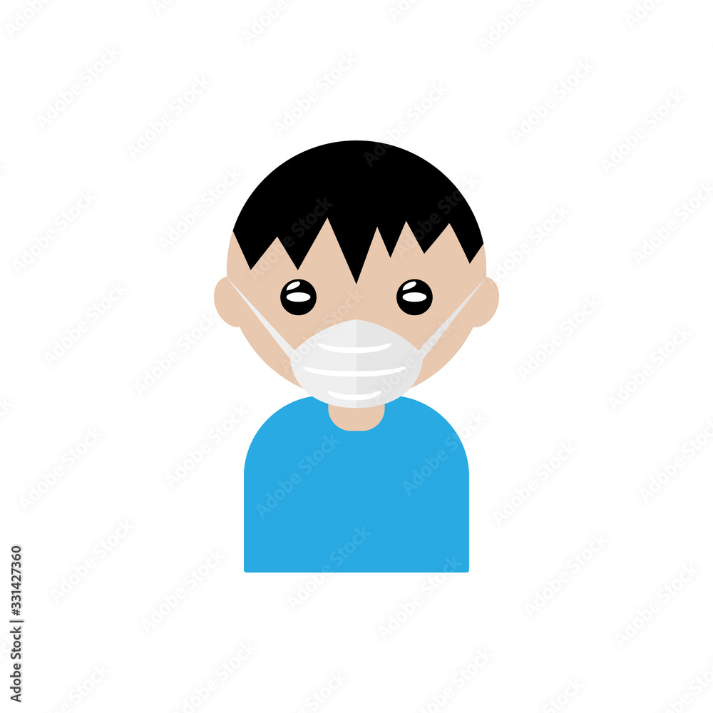 Boy wearing mask for protect. covid-19 or coronavirus. pm2.5. Dust. Vector Boy wearing mask for protect. covid-19 or coronavirus. pm2.5. Dust. Vector