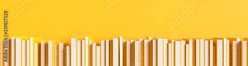 Yellow books isolated on yellow background with copy space. Creative background for education or business concept design. with text space. 3D illustration