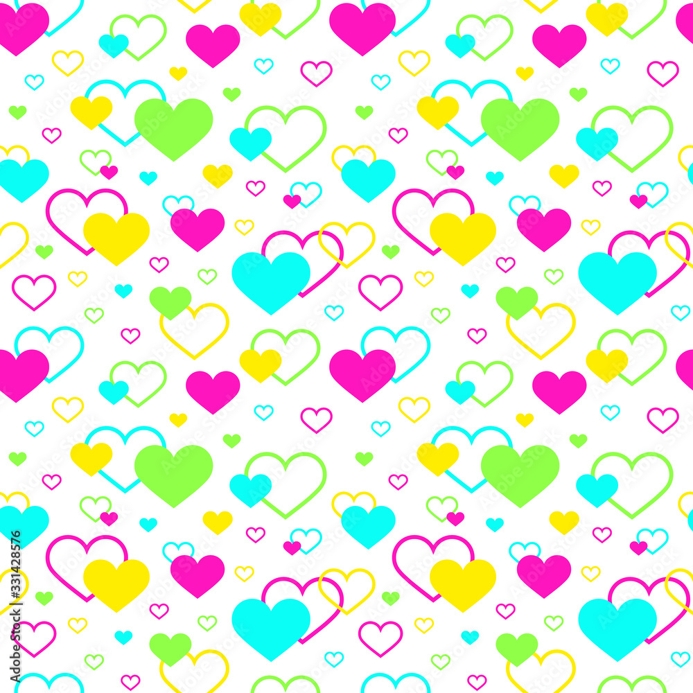 Seamless vector pattern.A creative design concept in the form of colorful hearts for Valentine's Day, Mother's Day, greeting cards for women's day or love confession, print, etc. Modern background. Seamless vector pattern.A creative design concept in the form of colorful hearts for Valentine's Day, Mother's Day, greeting cards for women's day or love confession, print, etc. Modern background.