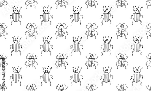 Fototapeta Naklejka Na Ścianę i Meble -  Danger Insect vector set. Web sign kit of line bugs. Beetle seamless pattern. Simple danger insect cartoon