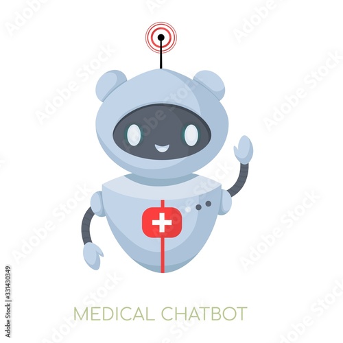 Medical cute chatbot. Robot doctor. Scientific technologies for health. Concept AI in medicine.