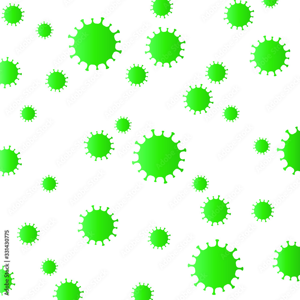 Coronavirus pattern icon. Green virus disease symbol. Influenza epidemic wallpaper background texture logo. Covid-19 sign. Isolated on white background. Vector illustration image. Coronavirus pattern icon. Green virus disease symbol. Influenza epidemic wallpaper background texture logo. Covid-19 sign. Isolated on white background. Vector illustration image.