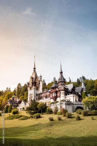 One of the most iconic castel in Romania, Peles Castel, Sinaia. Summer time.