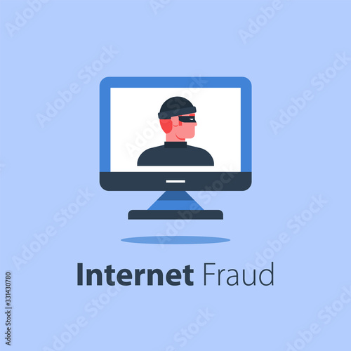 Cyber crime, computer monitor, online security, safe internet access, antivirus software