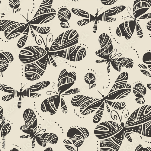 Linocut style dragonfly and...