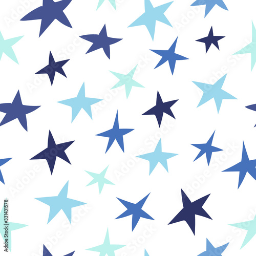 Blue stars on a white background. Seamless vector pattern.. Decoration for gift wrapping paper  fabric  clothing  textiles  surface textures  scrapbook